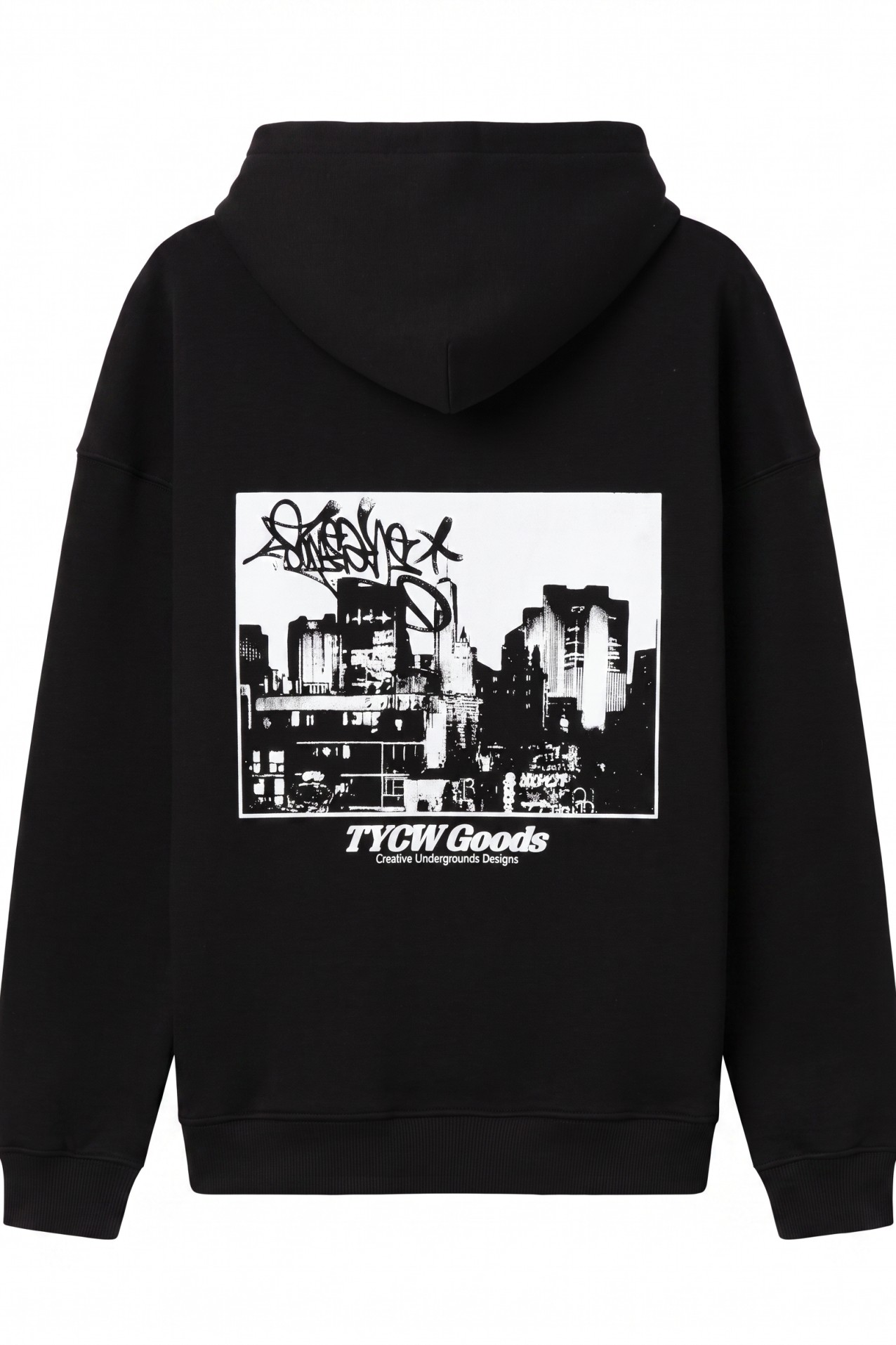 Black Hoodie With Urban Print