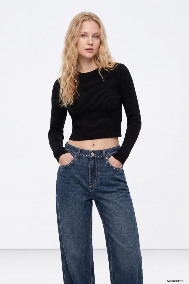 Black Cropped Ribbed Sweater