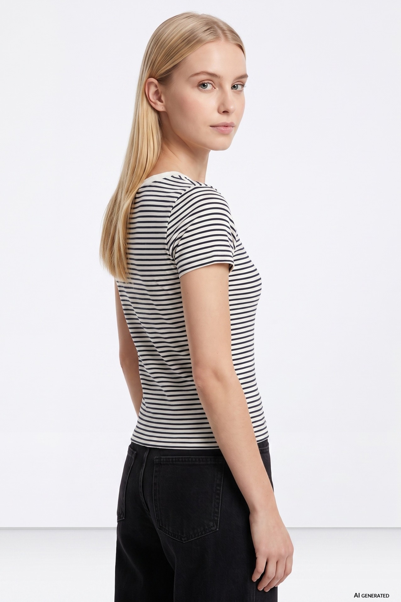 T-shirt justa riscas brancas