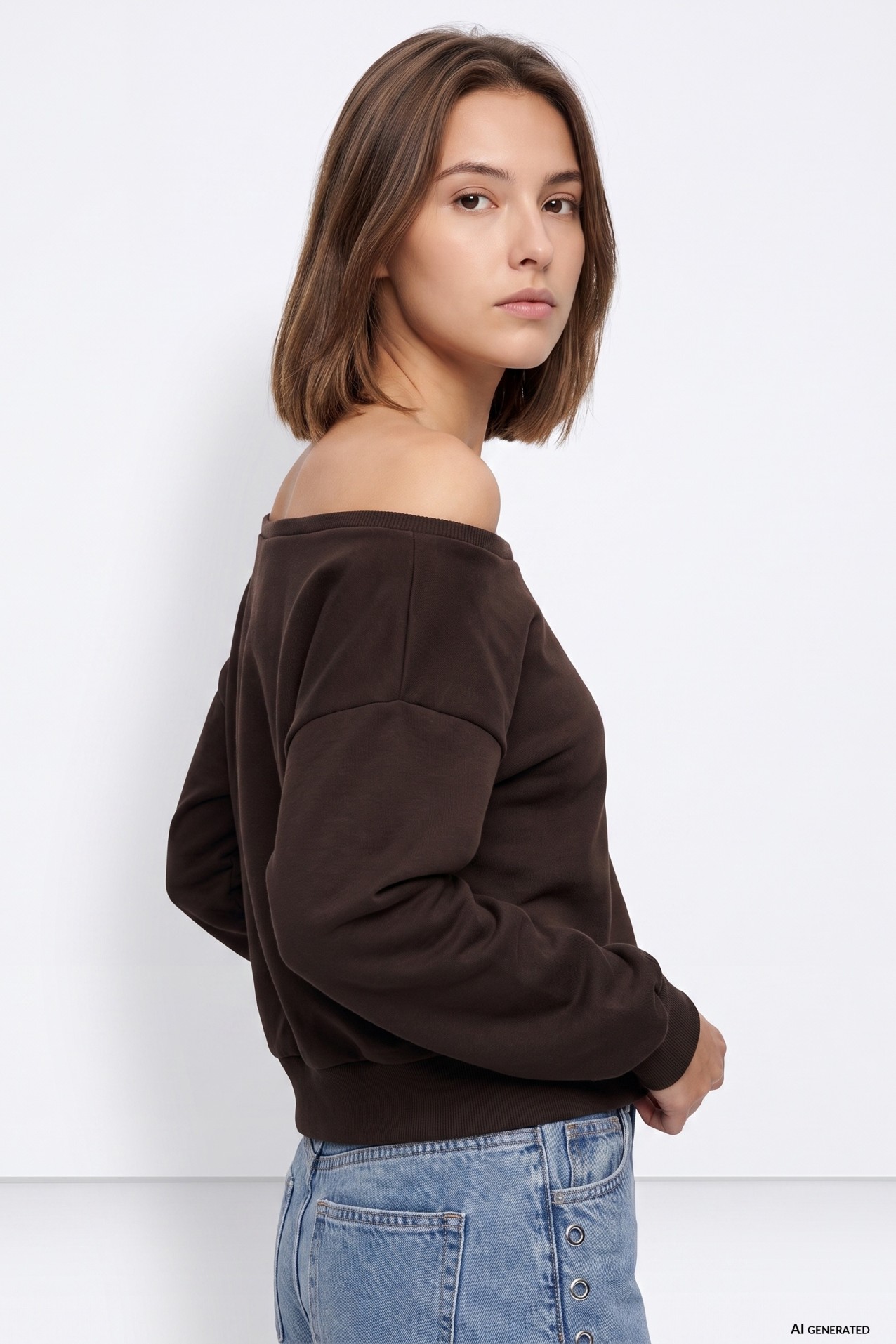 Sudadera chocolate cuello barco