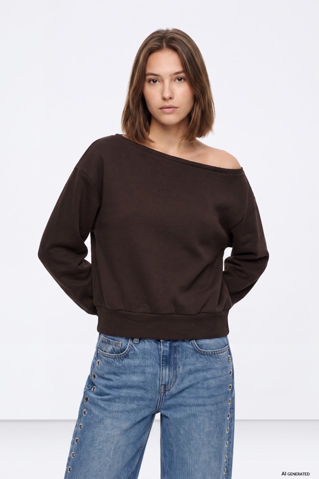 Sudadera chocolate cuello barco