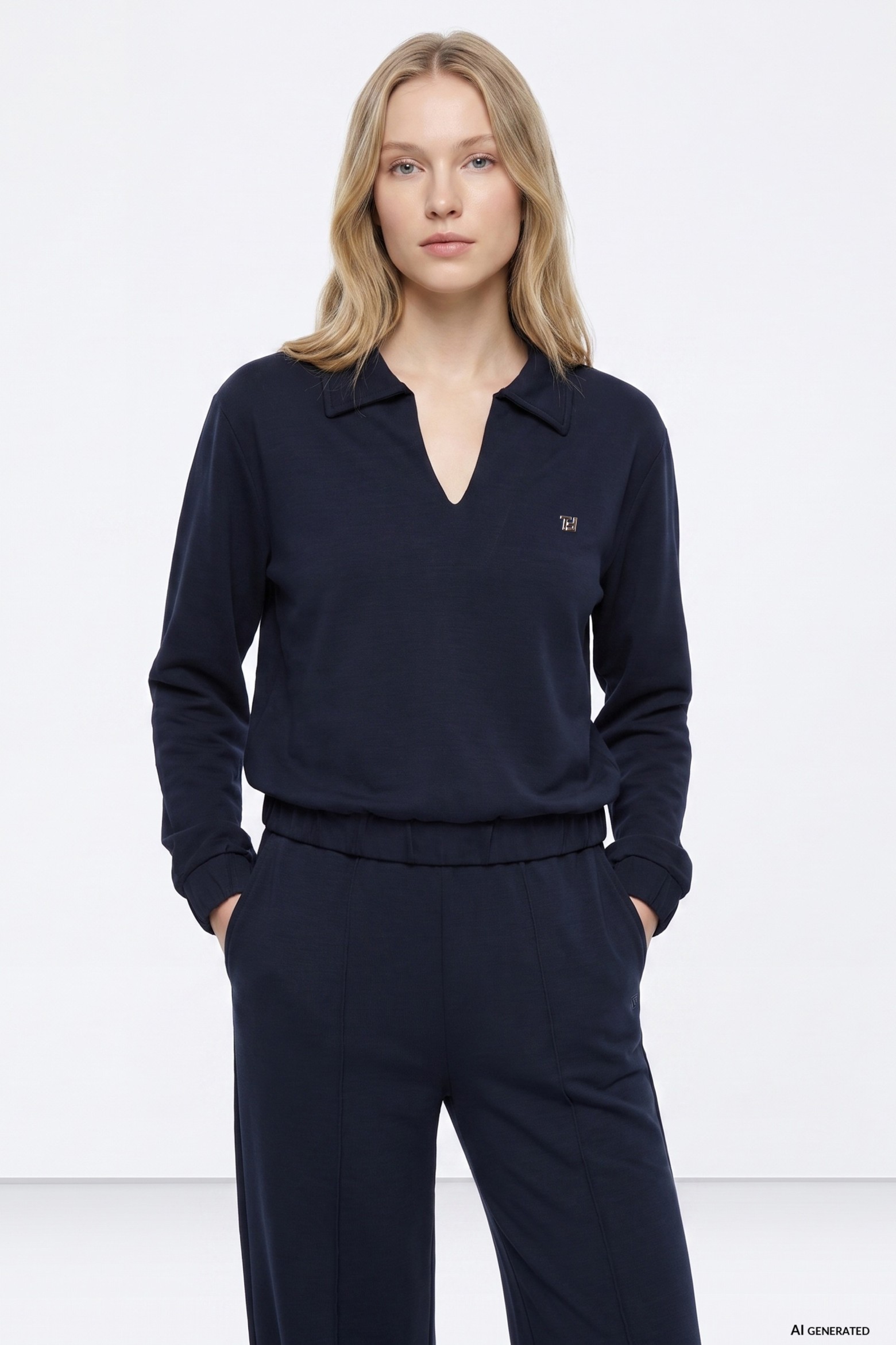 Sweatshirt azul gola aberta