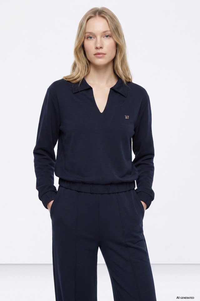Sweatshirt azul gola aberta