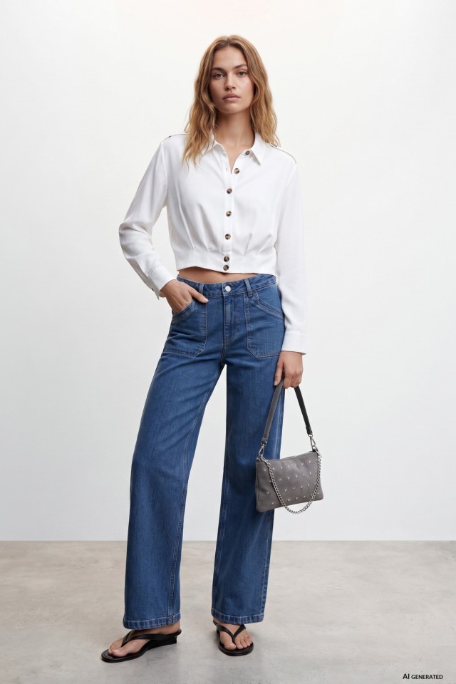 Jeans largos azul médio Jeans largos azul médio