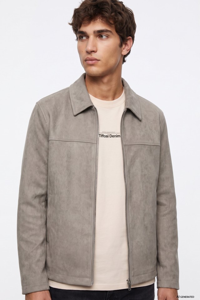 Beige Straight Zip Jacket