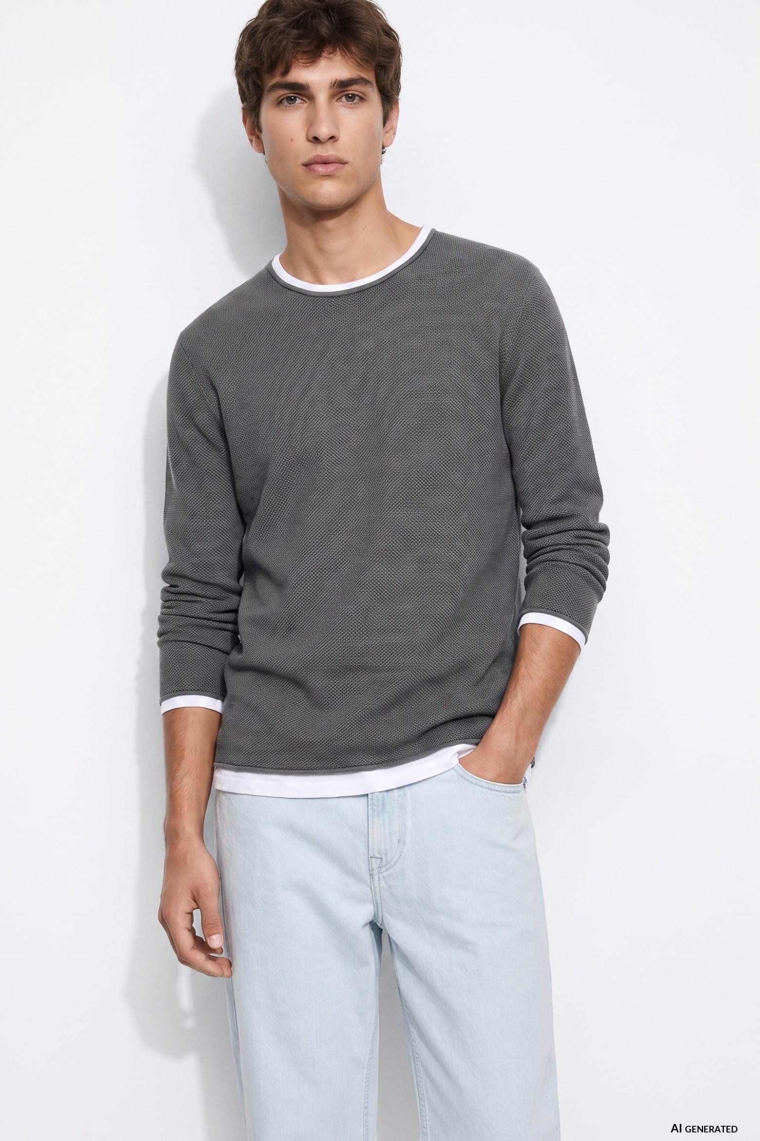 Grey Minimalist Crewneck Sweater