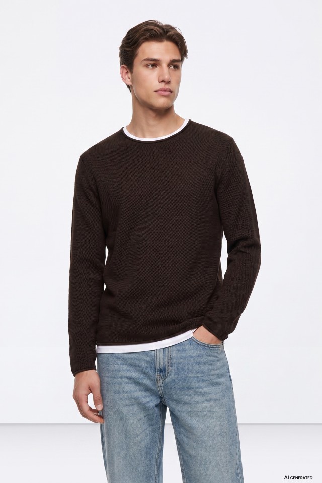 Brown Casual Knit Sweater