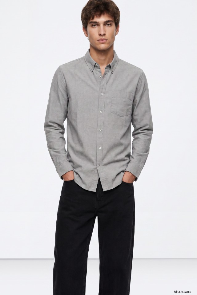 Camisa regular fit cinzenta