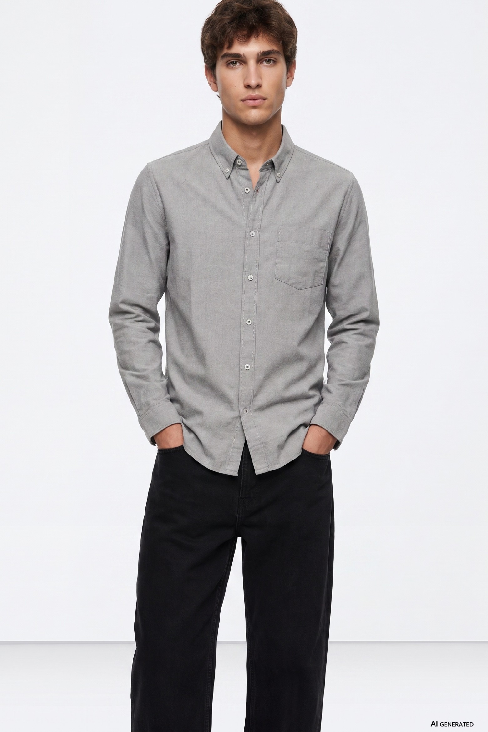 Camisa regular fit cinzenta