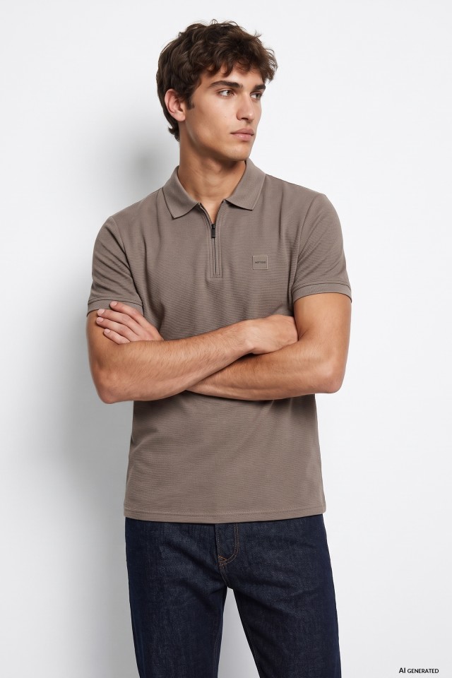 Beige Straight Fit Polo