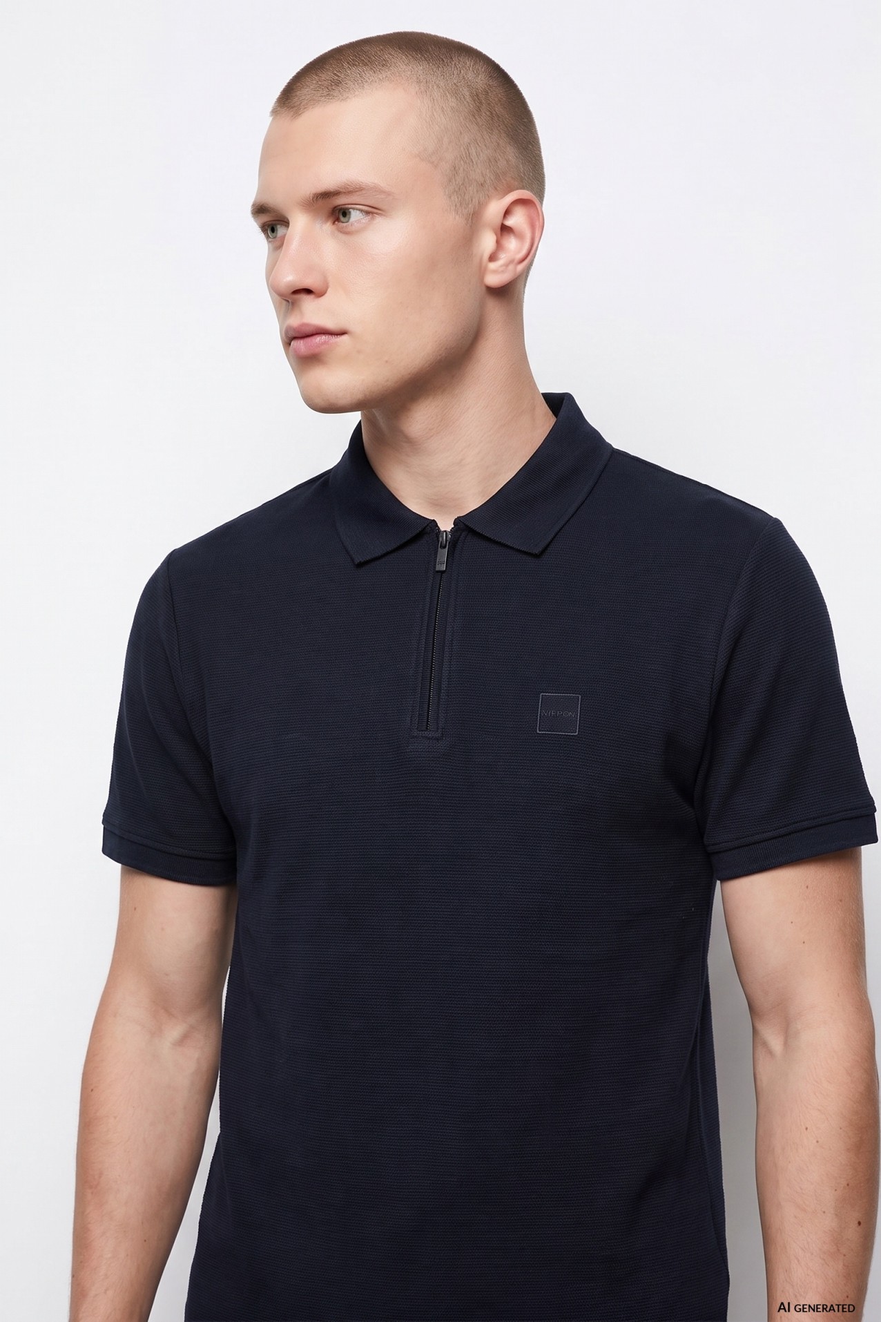 Polo azul escuro com fecho