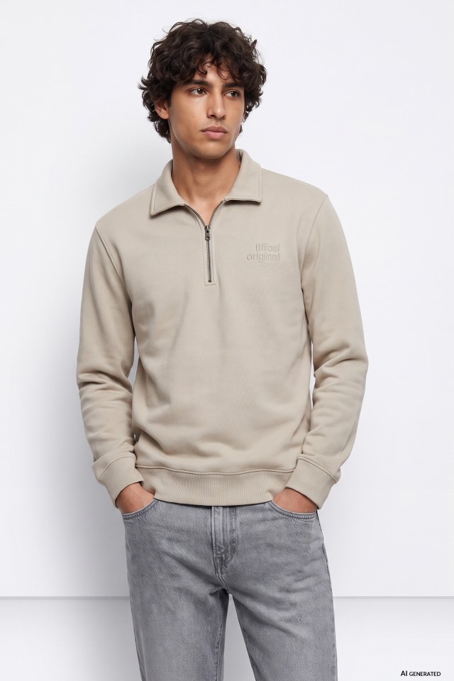 Sudadera beige cremallera
