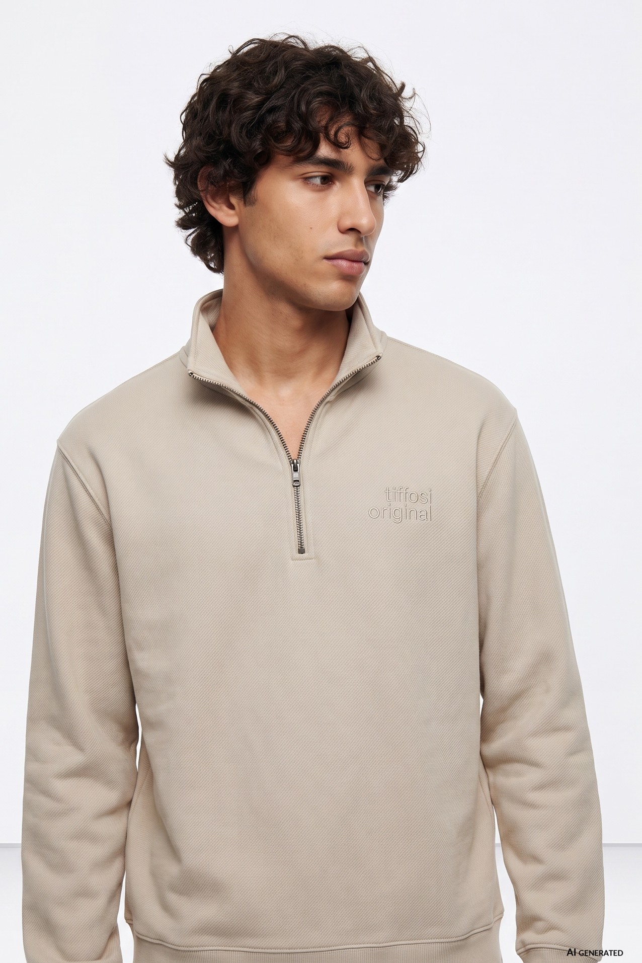 Sudadera beige cremallera