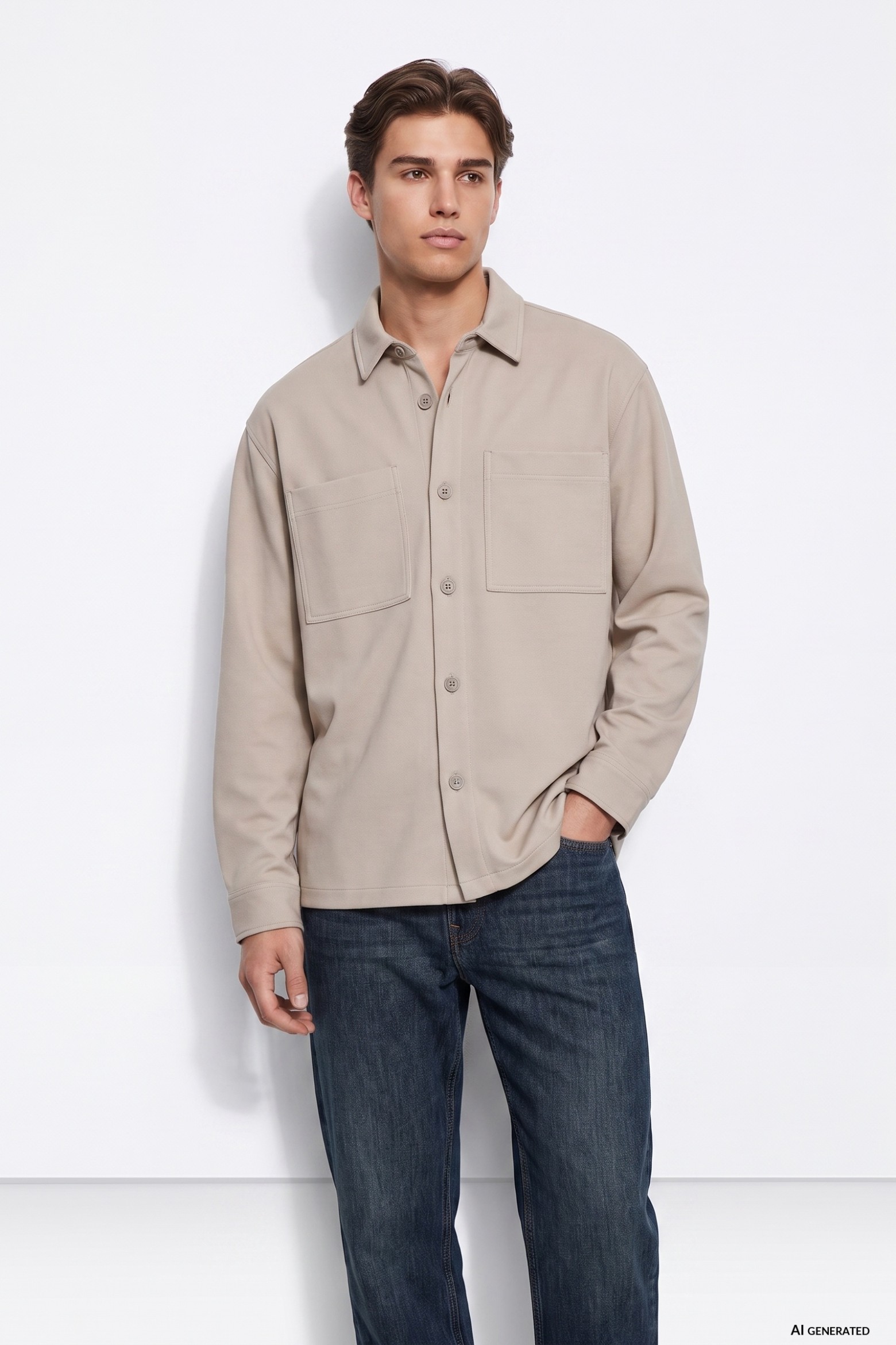 Camisa beige manga larga casual