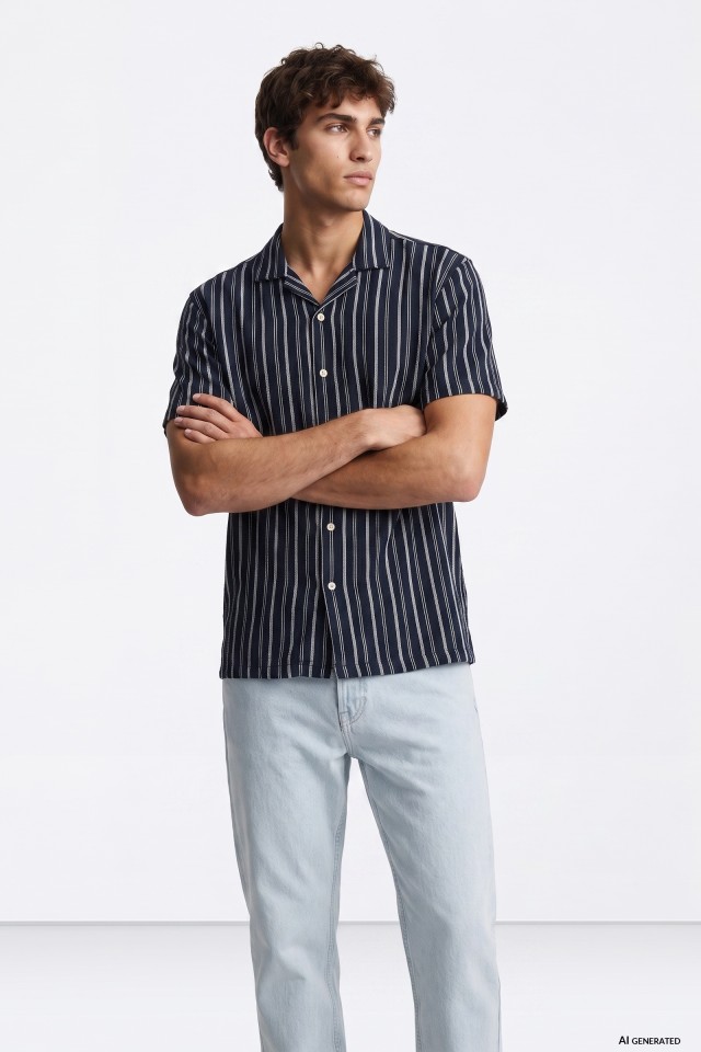 Camisa riscas azul curta