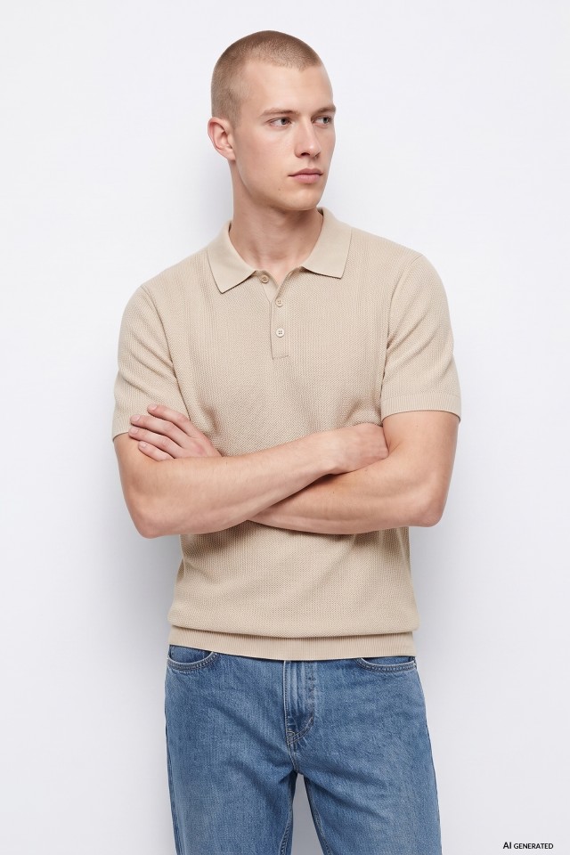 Beige Short Sleeve Polo