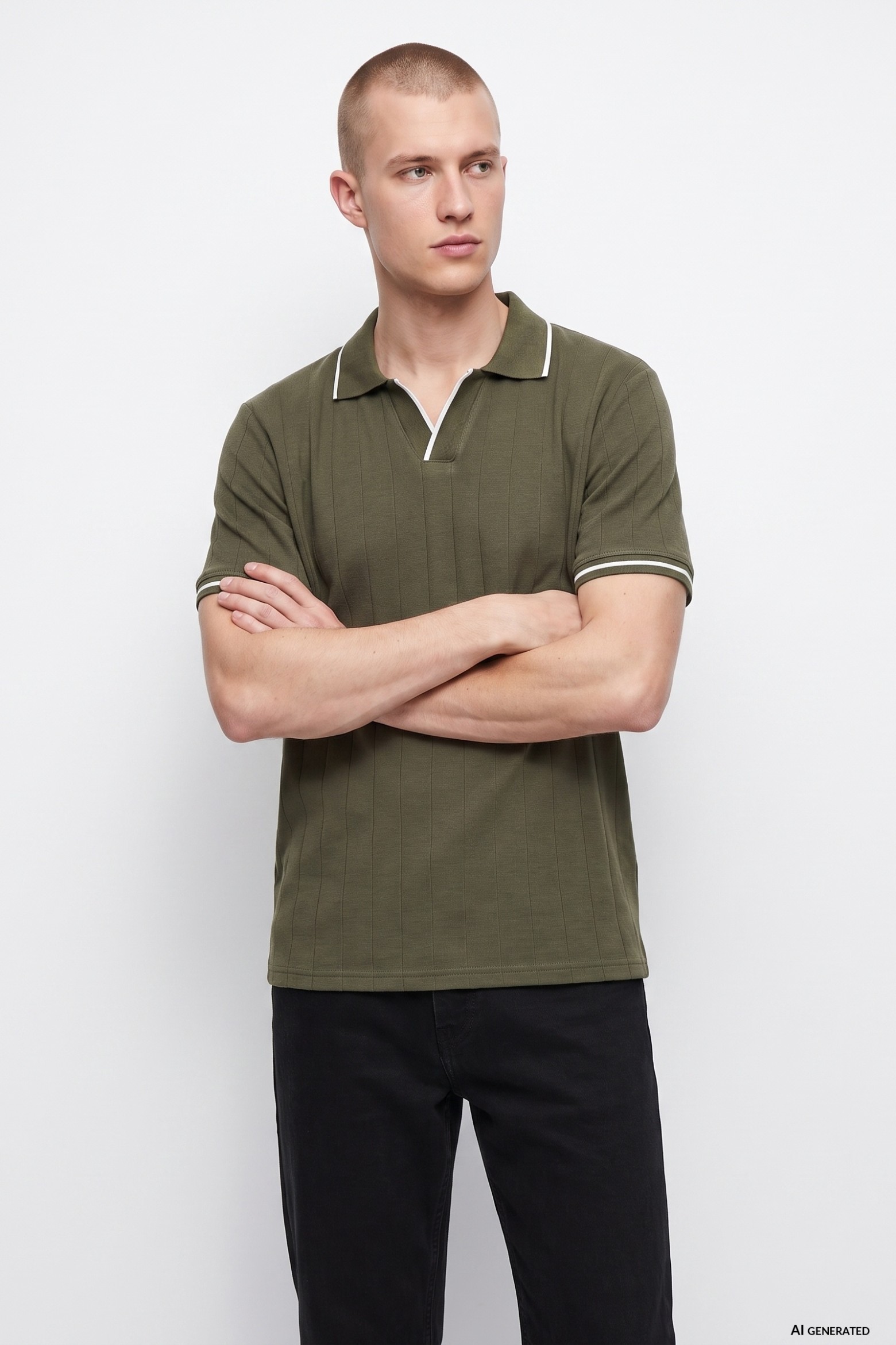 Polo verde con ribetes blancos