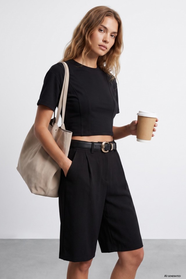 Black Wide-Leg Tailored Shorts Black Wide-Leg Tailored Shorts