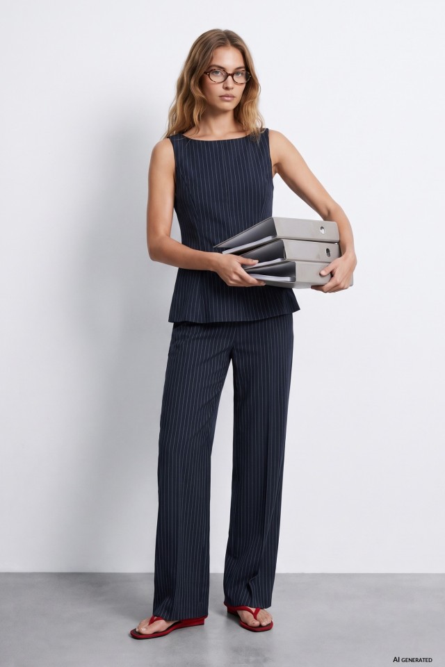 Navy Pinstripe Fitted Top Navy Pinstripe Fitted Top