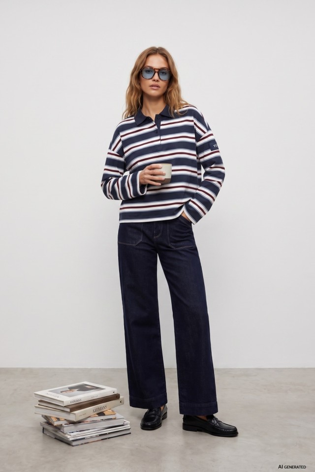 Striped Blue Sweatshirt Polo Striped Blue Sweatshirt Polo