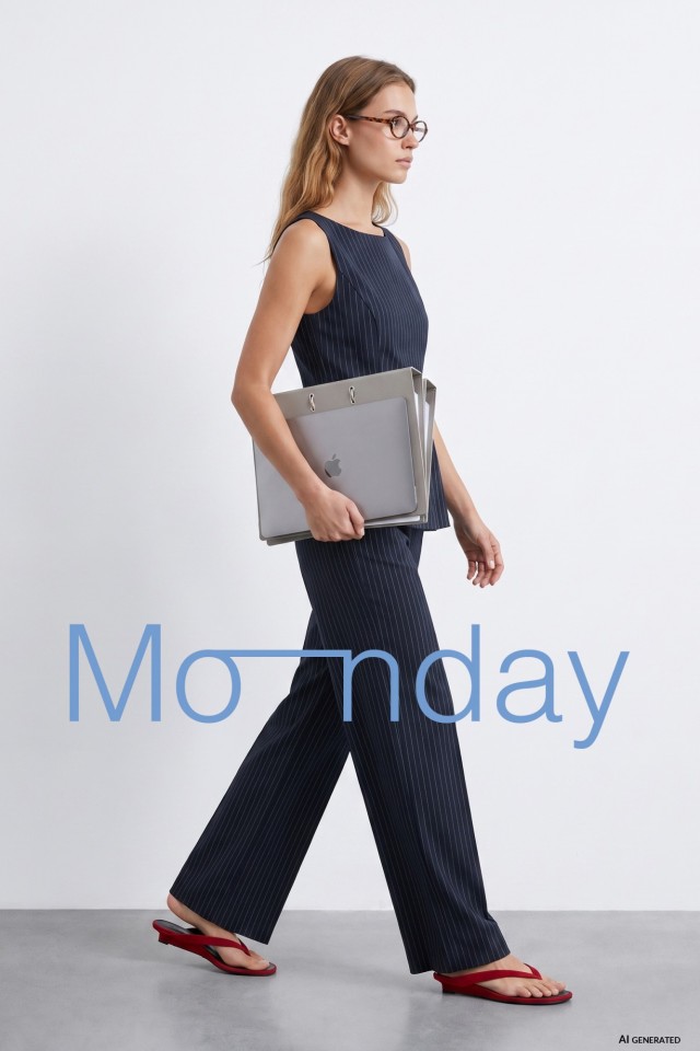 Navy Pinstripe Wide-Leg Trousers Navy Pinstripe Wide-Leg Trousers