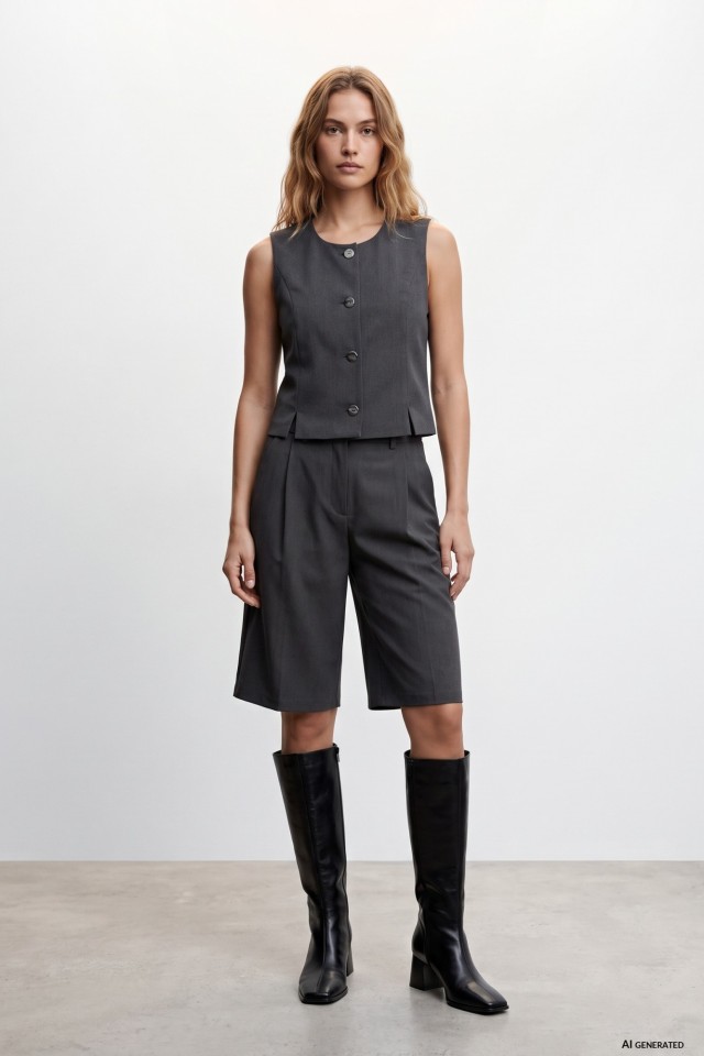 Grey Melange Wide Shorts Grey Melange Wide Shorts
