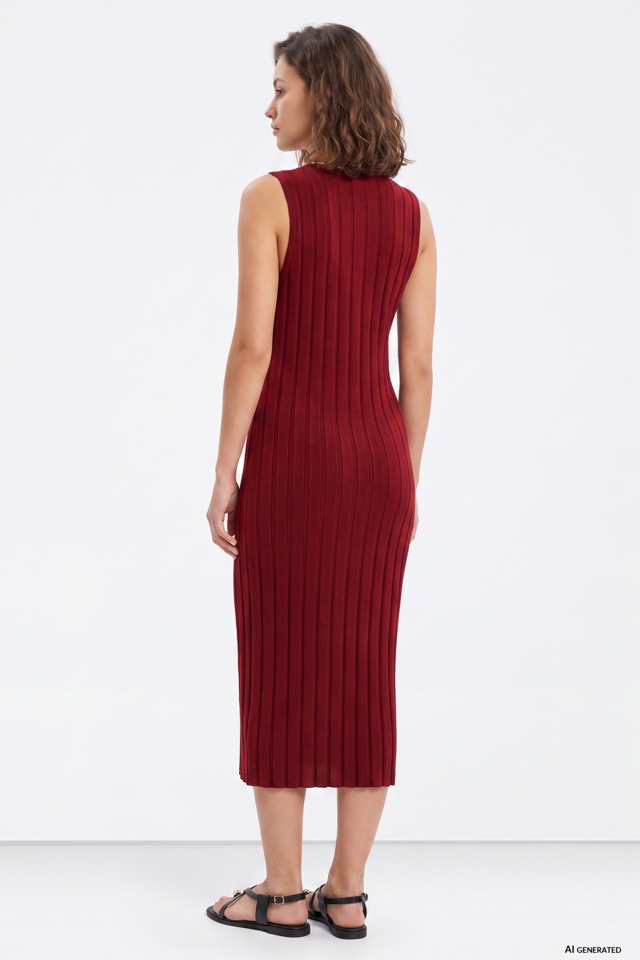 Ribbed Midi Burgundy Dress