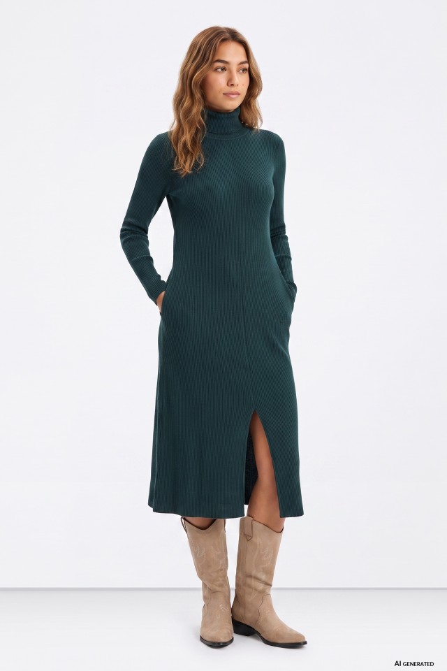 Green Ribbed Midi Dress