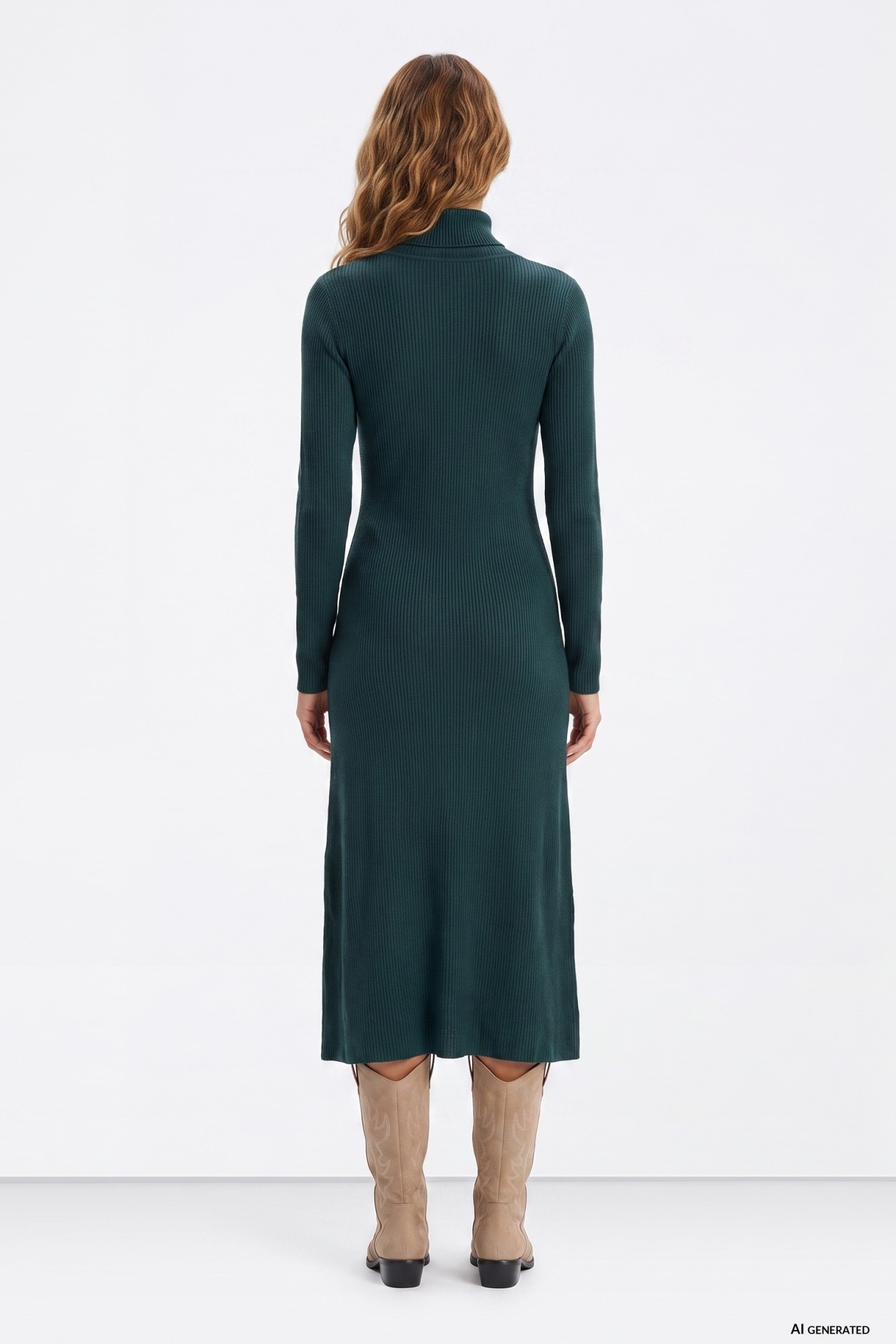 Green Ribbed Midi Dress