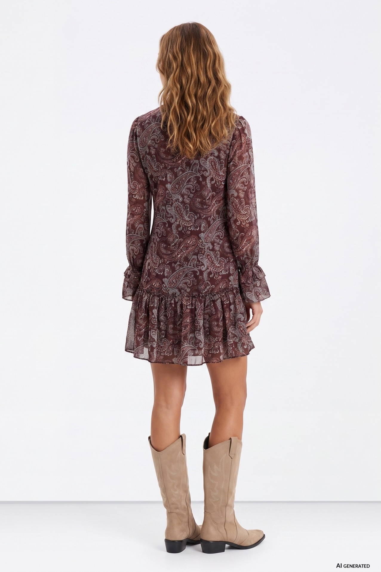Brown Patterned Flowy Dress