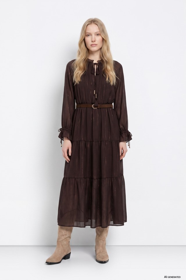 Vestido largo chocolate fluido