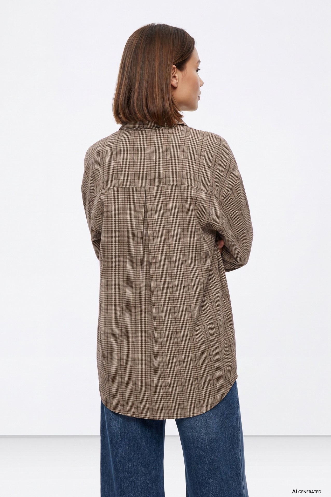 Beige Checked Oversized Shirt