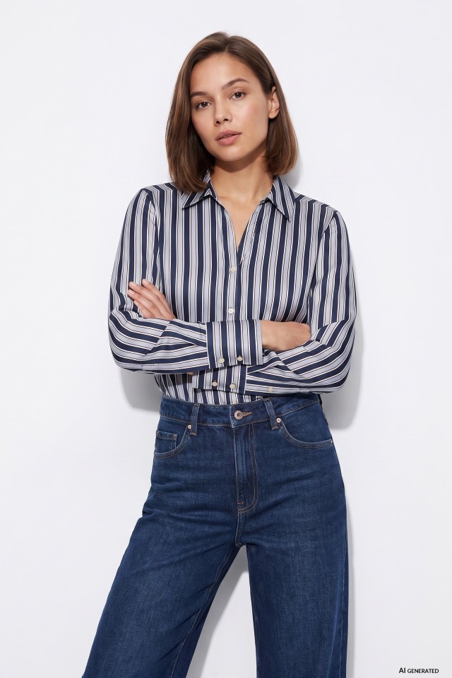Navy Striped Long Sleeve Shirt