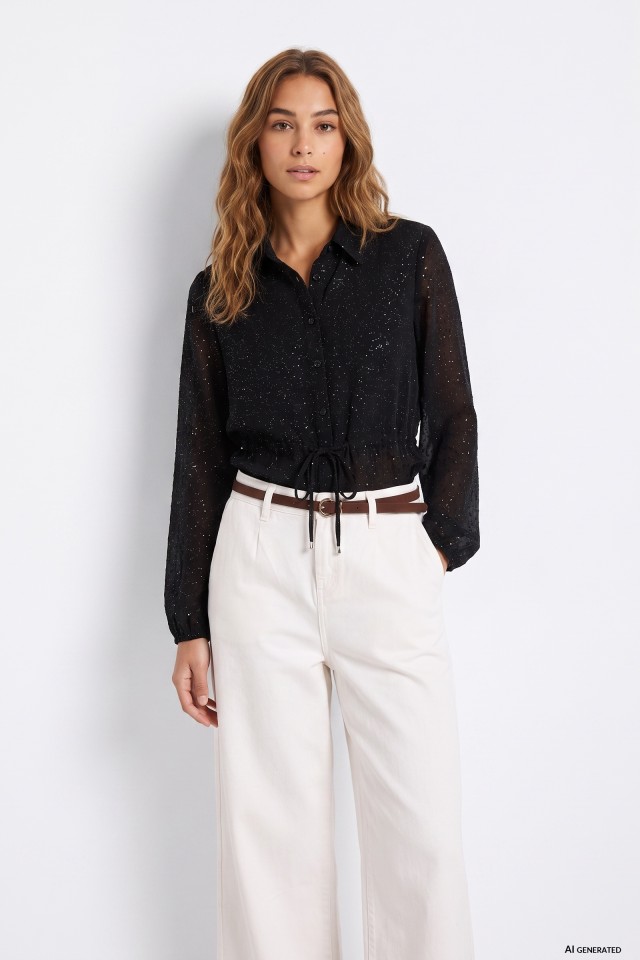 Camisa negra larga con brillo