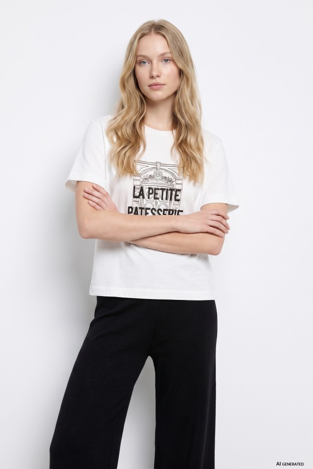 Camiseta corta blanca estampada