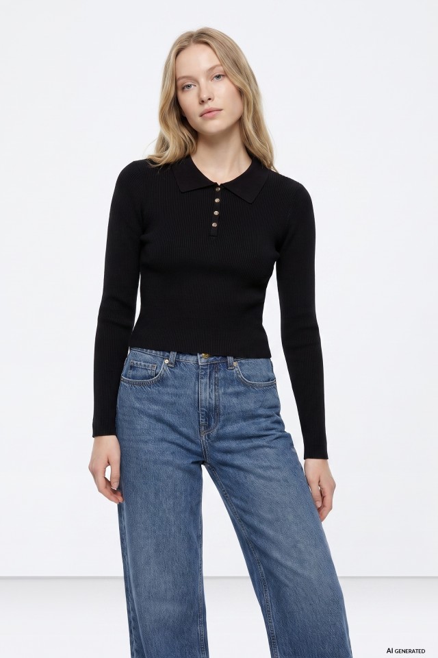 Black Fitted Polo Sweater