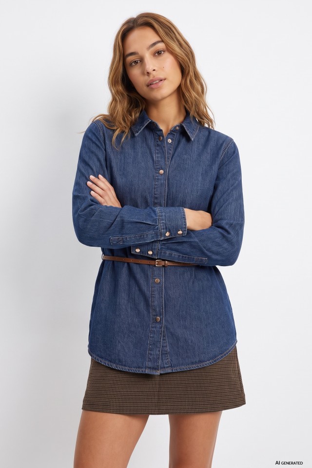 Blue Oversize Belted Shirt