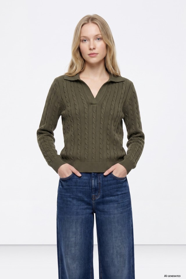 Green Cable Knit Sweater