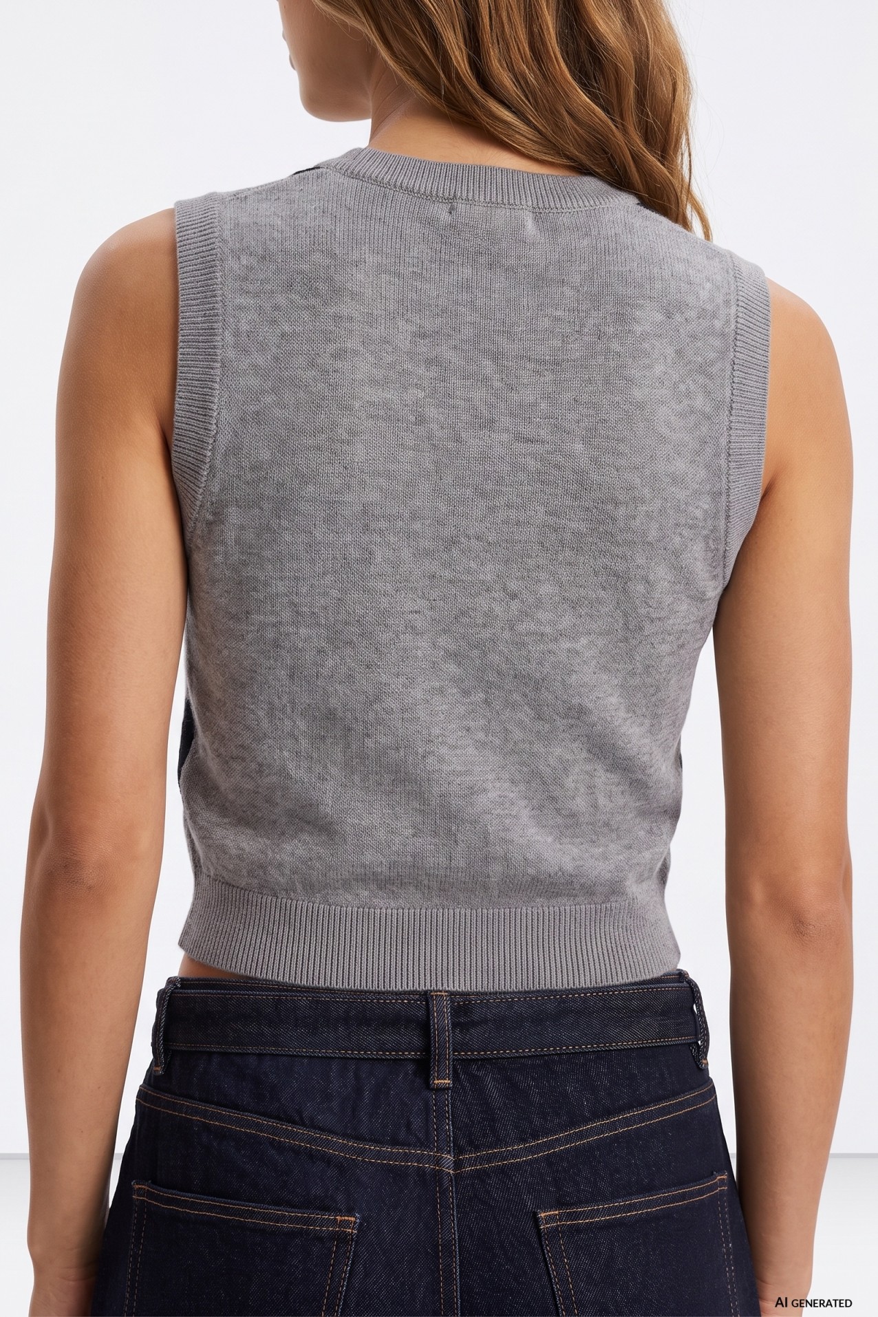 Grey Argyle Sleeveless Sweater