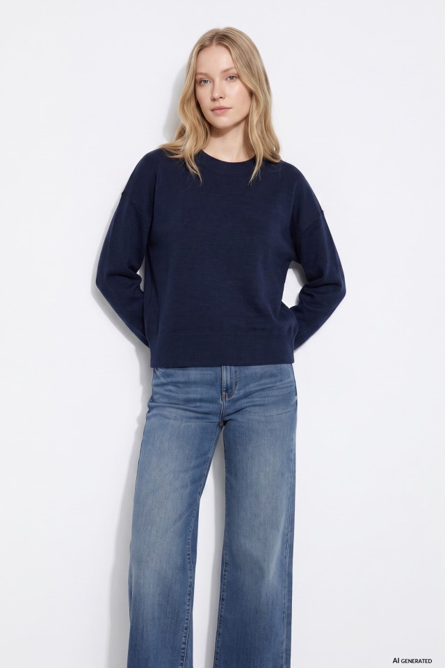 Camisola azul larga casual