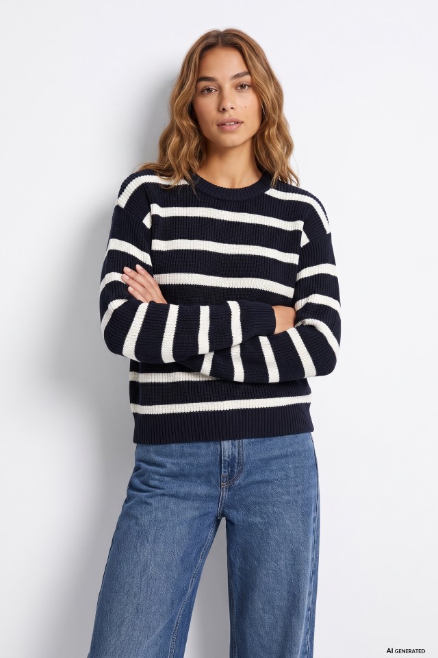 Navy Striped Chunky Sweater