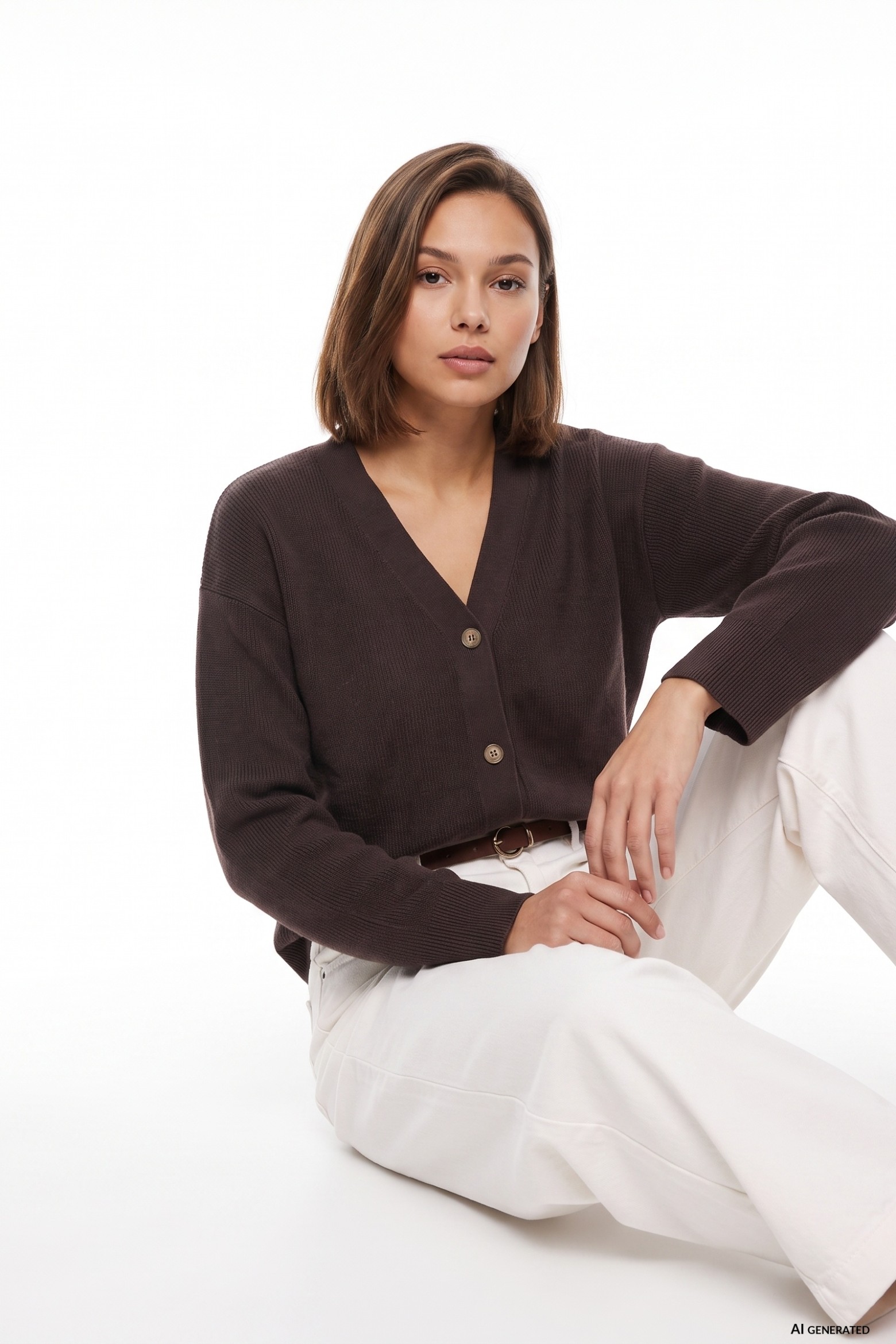 Cardigan castanho minimalista