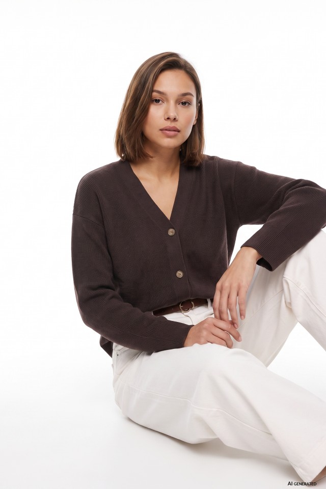 Brown Ribbed Knit Cardigan