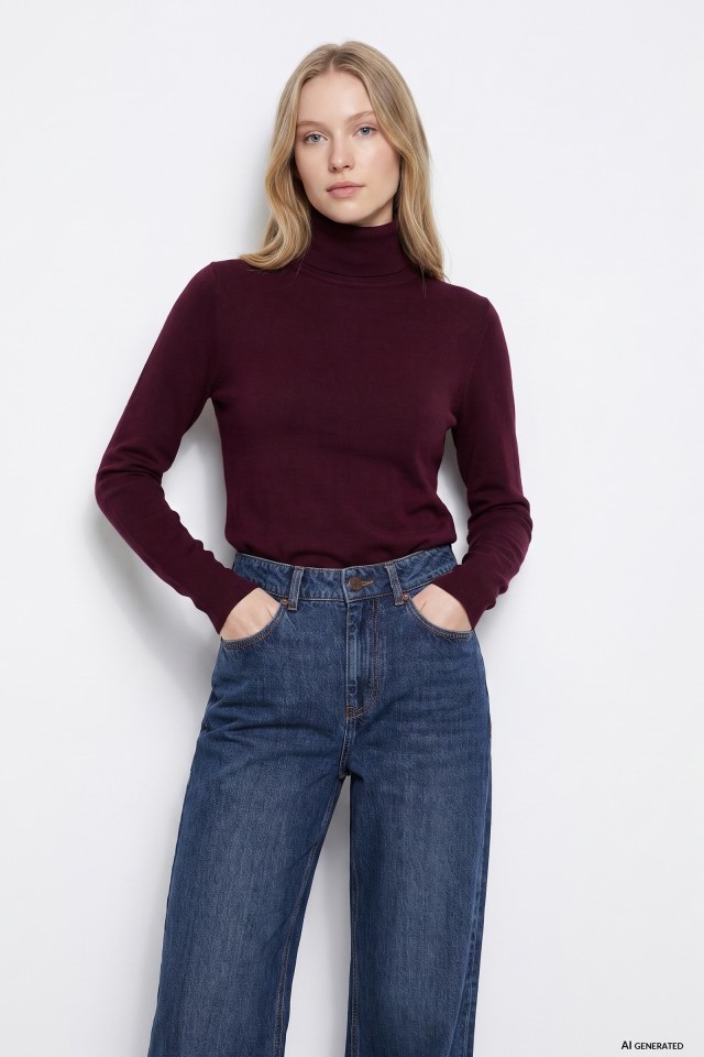 Red Turtleneck Long Sleeve Knit