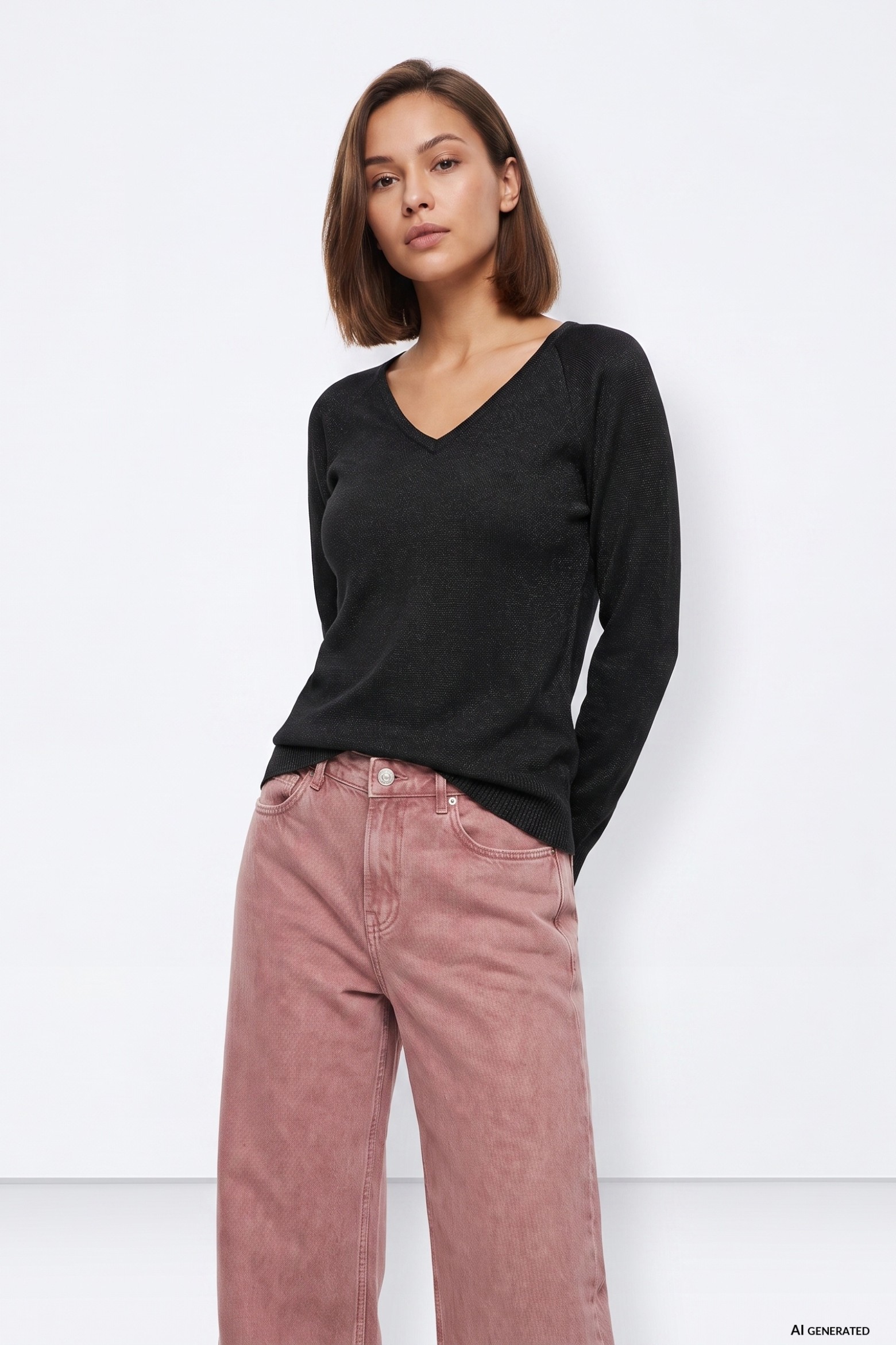 Camisola preta decote em V