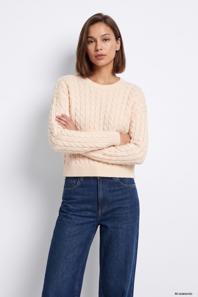 Beige cable knit sweater