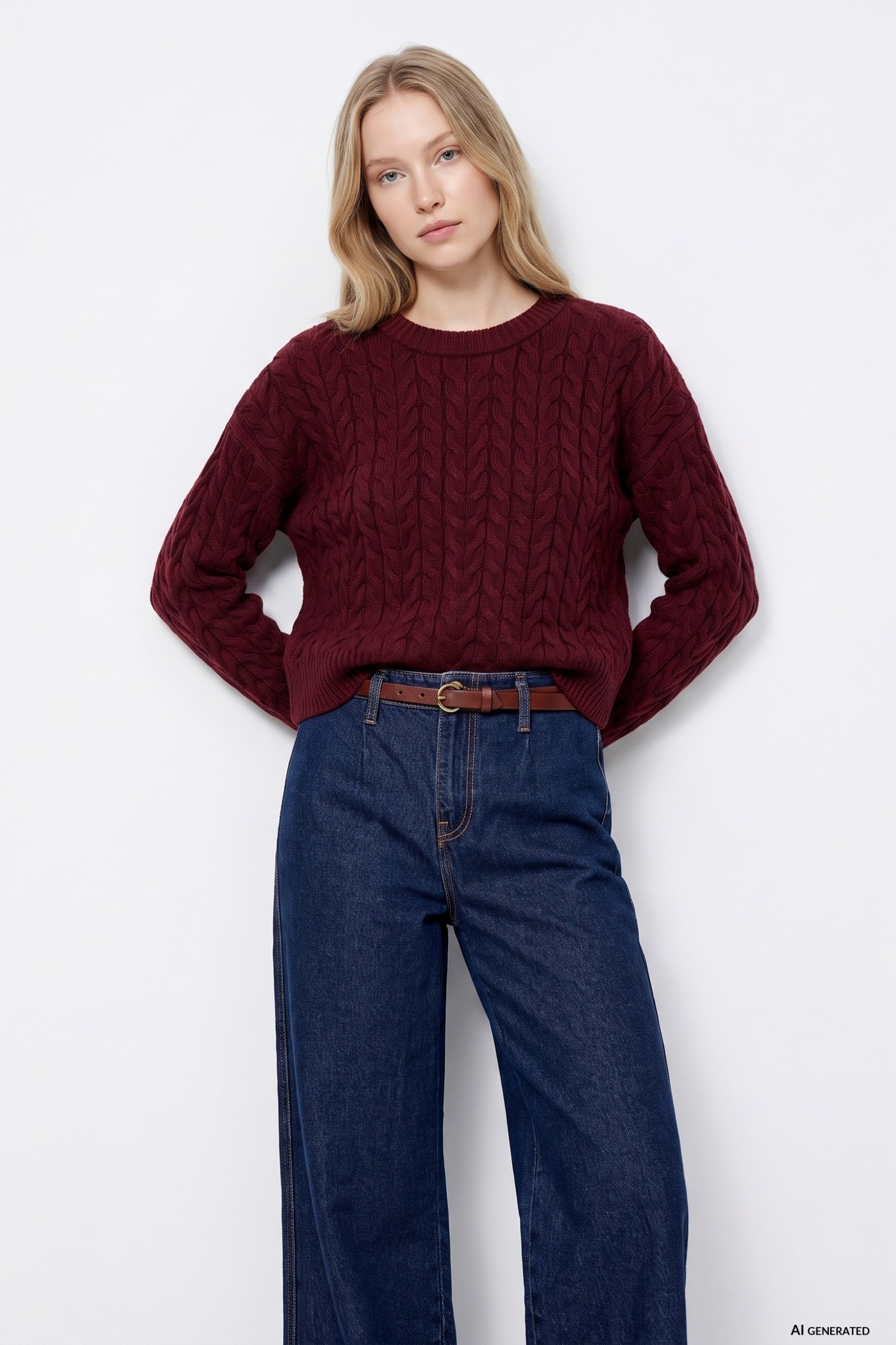 Camisola chunky cor-de-vinho