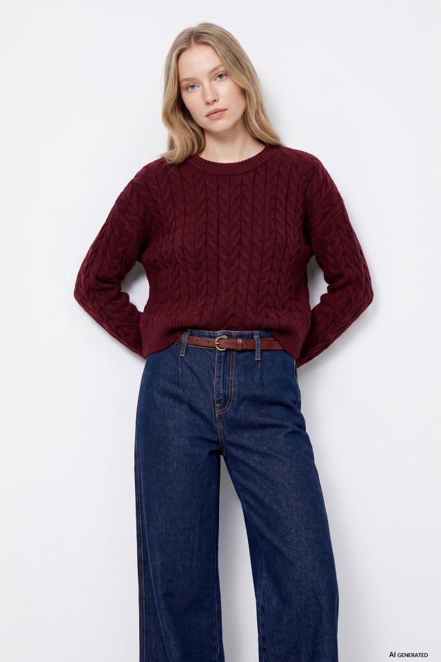 Camisola chunky cor-de-vinho
