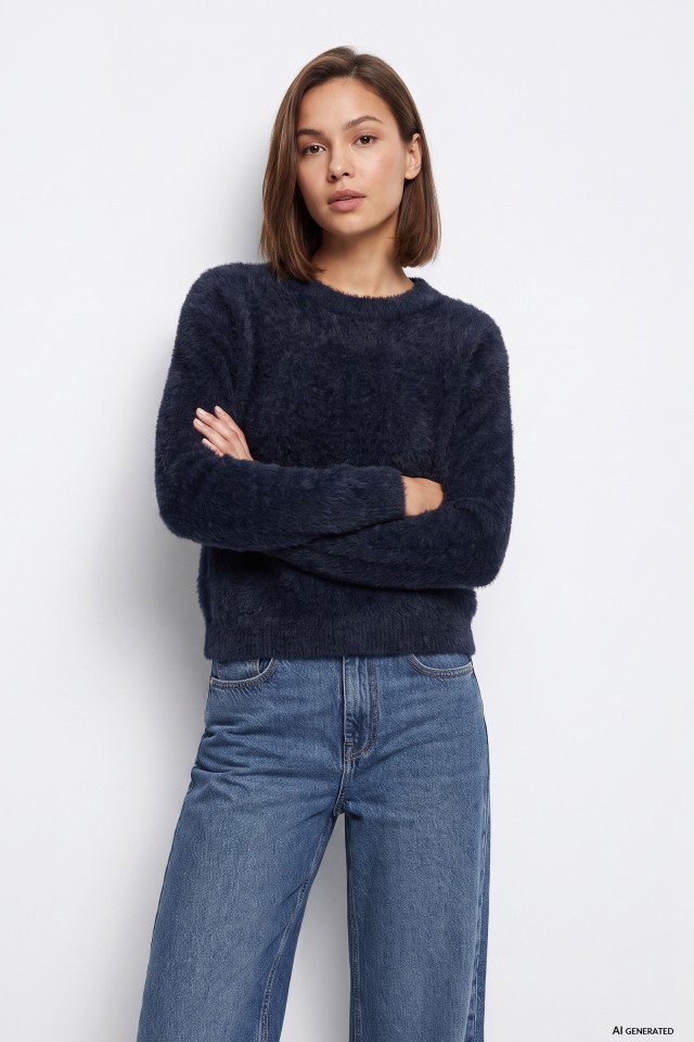 Navy Blue Fluffy Jumper