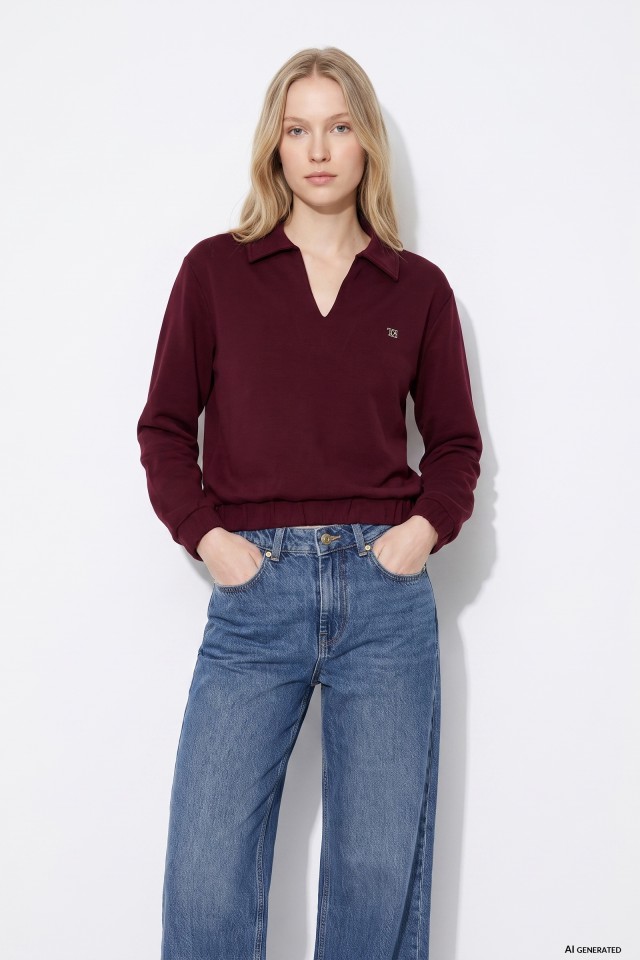 Camisola cor vinho gola em V